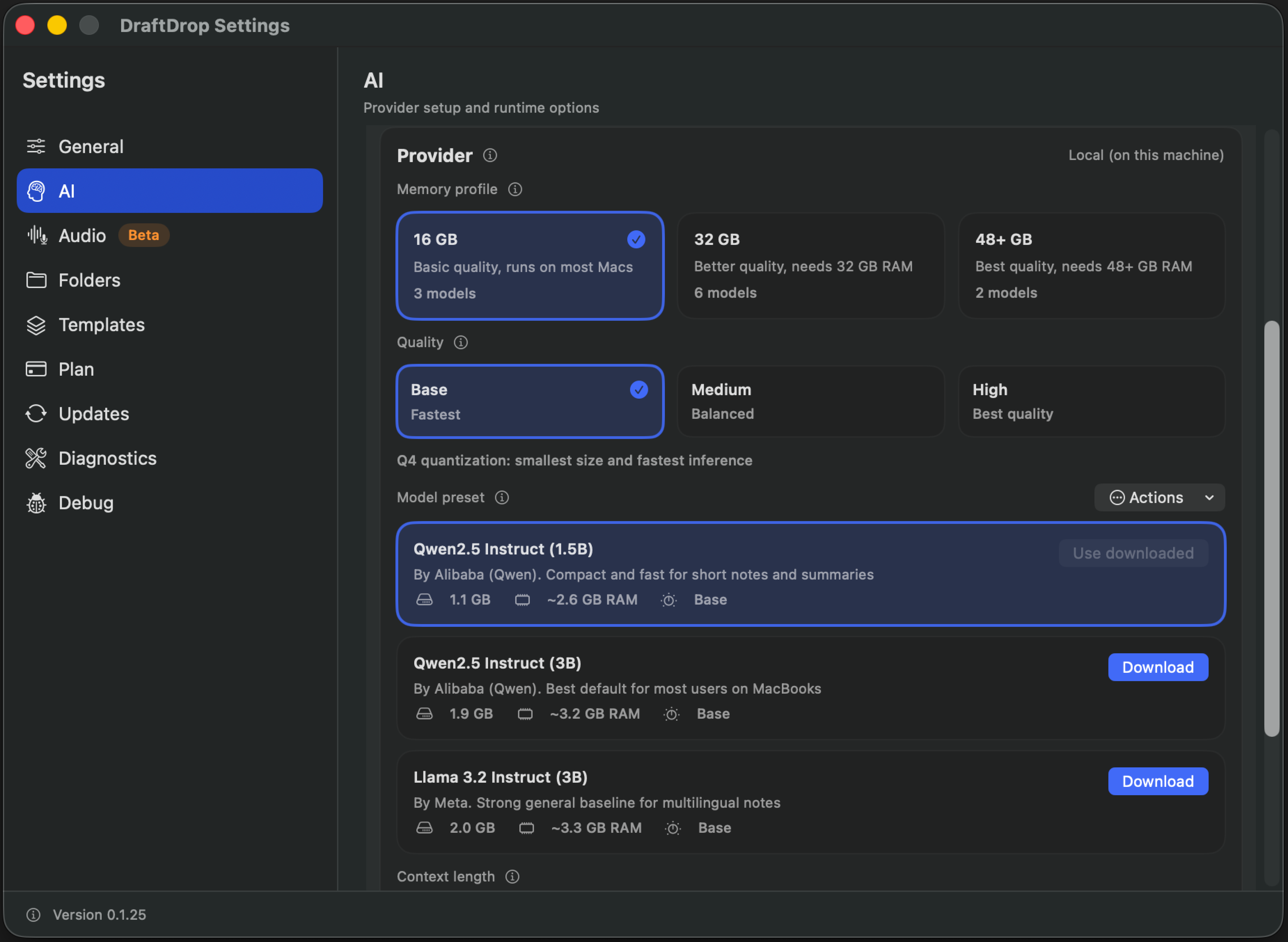 DraftDrop AI settings