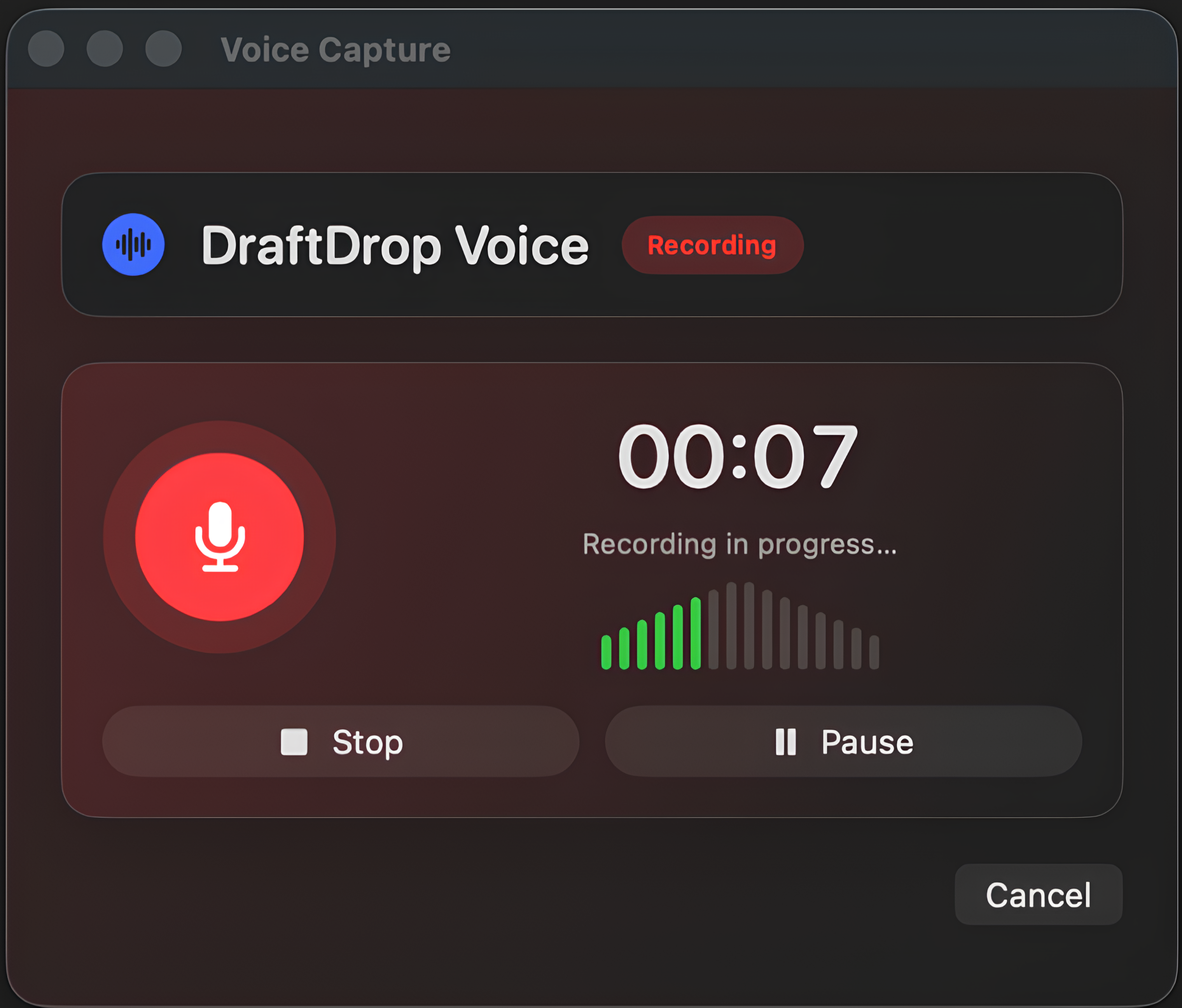 DraftDrop voice capture